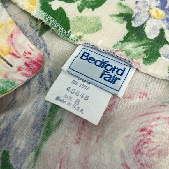 Vintage Bedford Fair 80s Cottagecore Floral Print Button Midi Women's Dress - Picture 11 of 12